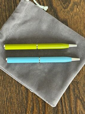 Coach Set of Two Metal Slim Ballpoint Pens — Aqua Blue & Lime Green NWOT